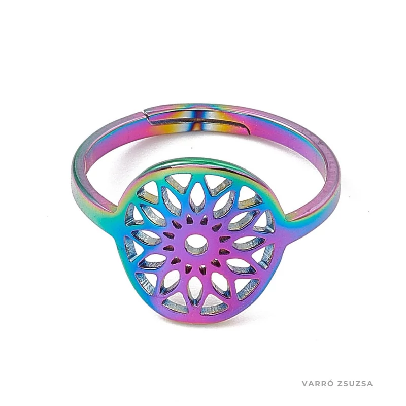 Szivárvány acél gyűrű - Mandala