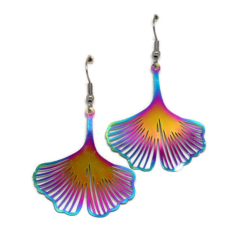 Acél szivárványos ginkgo fülbevaló