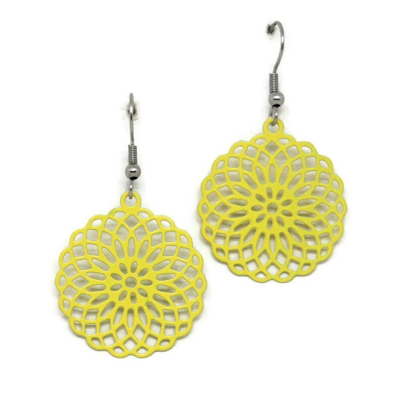 Acél fülbevaló - sárga mandala