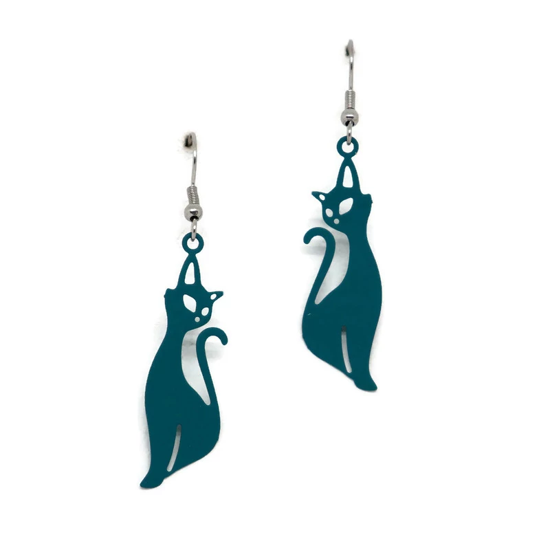 Acél fülbevaló - kék cica