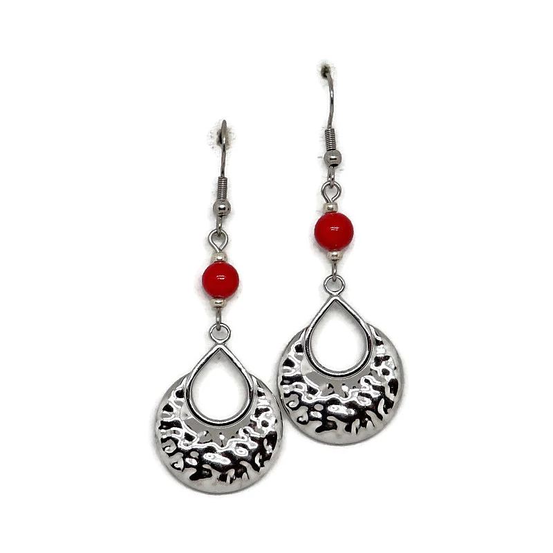 Acél fülbevaló - piros