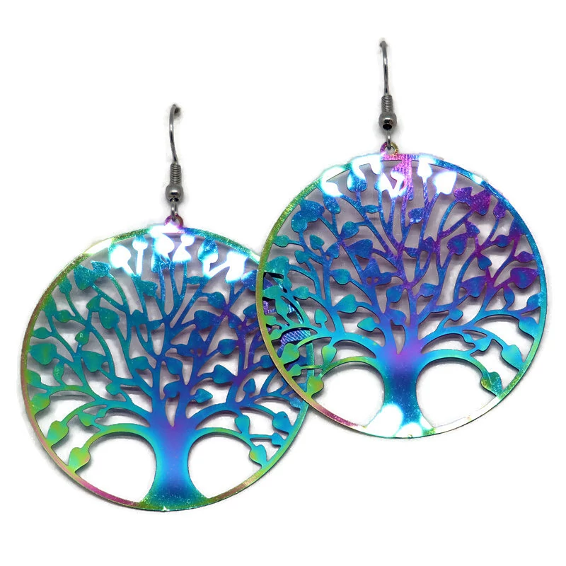 Szivárvány acél fülbevaló – Életfa