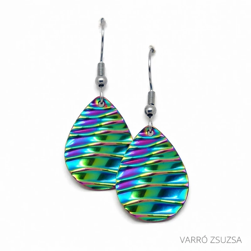 Szivárvány acél fülbevaló – Csepp forma