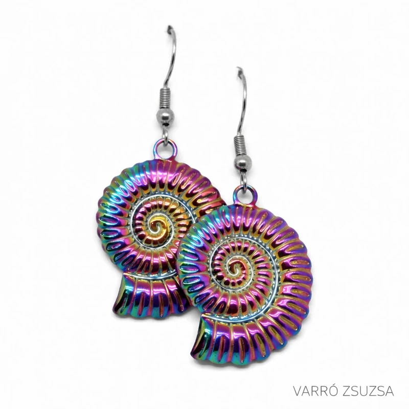 Szivárvány acél fülbevaló – Csiga forma