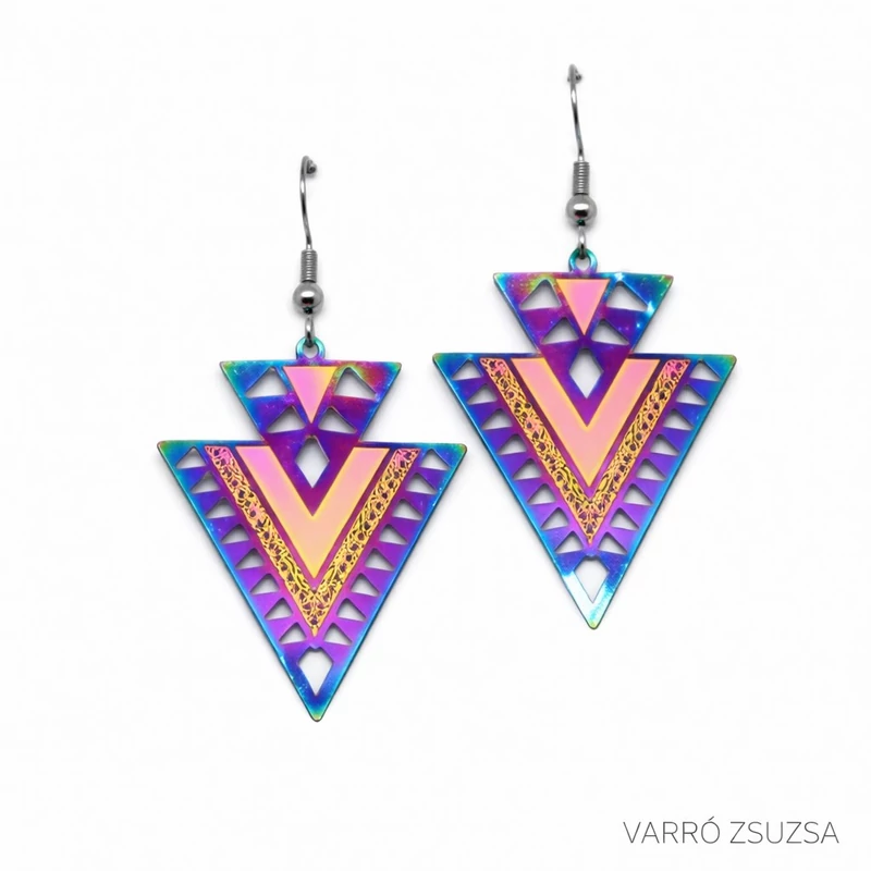 Szivárvány acél fülbevaló – Háromszög