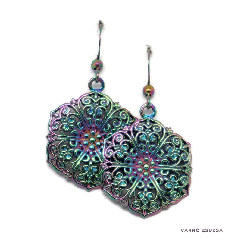 Szivárvány acél fülbevaló – Virág