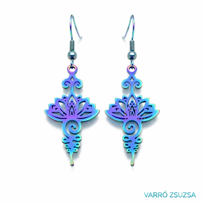 Szivárvány acél fülbevaló – Lótusz