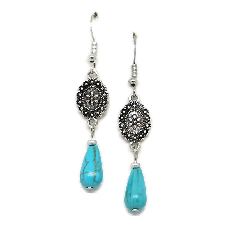 Türkenit ásvány fülbevaló ezüst színű fém díszítéssel