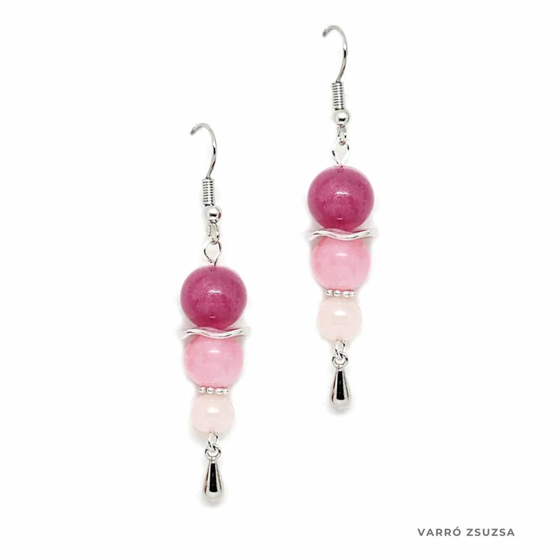 Rózsakvarc-jáde fülbevaló