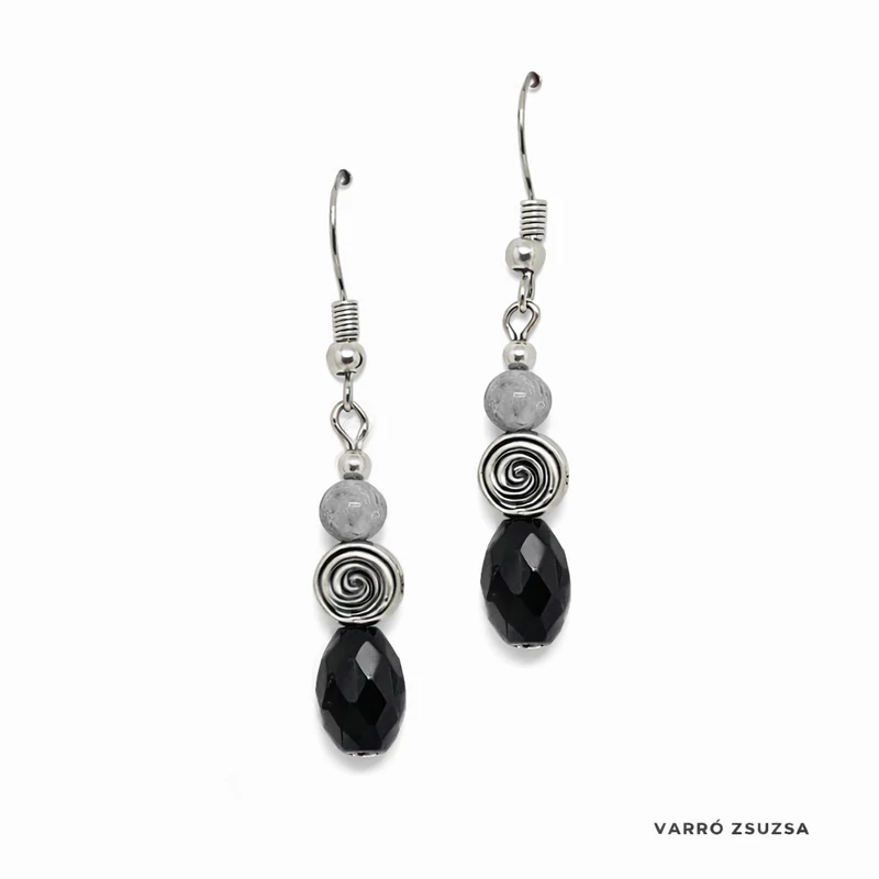 Onix, szürke jáspis fülbevaló