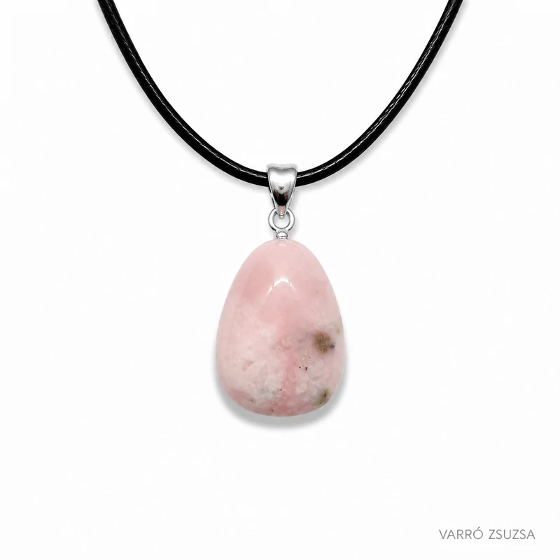 Ásvány nyaklánc fekete zsinórral – Pink opál