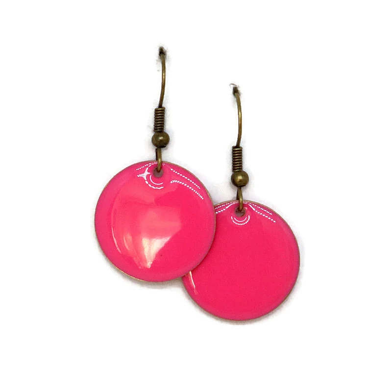 Kerek, ciklámen fülbevaló