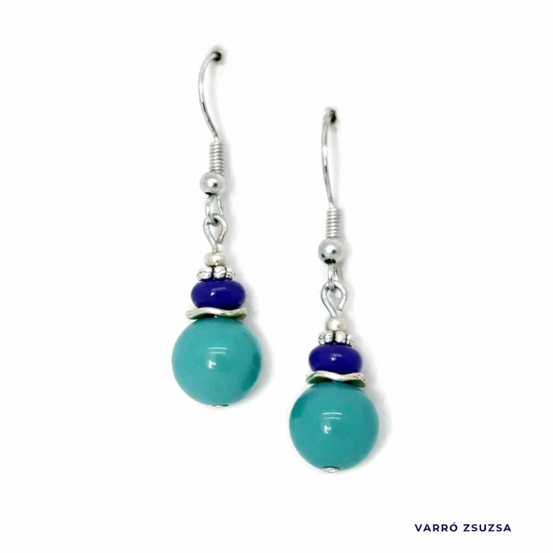 Üveggyöngyös fülbevaló - türkiz, sötétkék