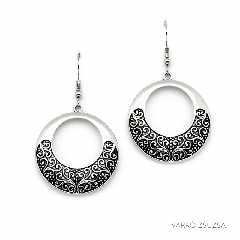 Fém fülbevaló - antik ezüst ív