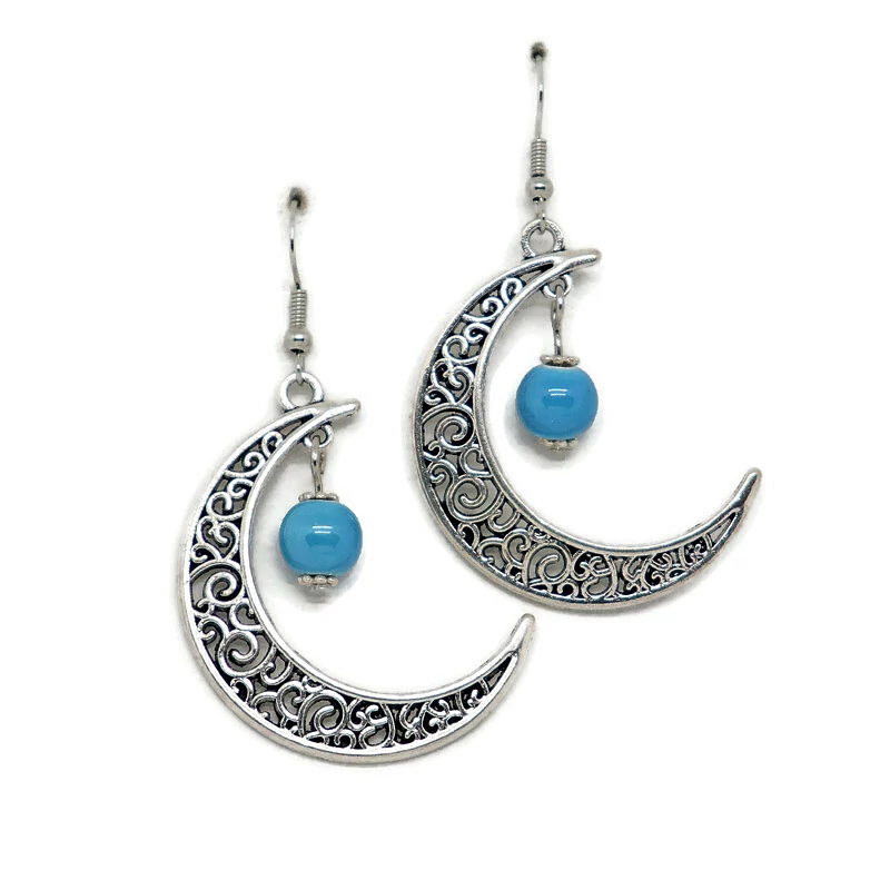 Kerámia, holdas fülbevaló, kék