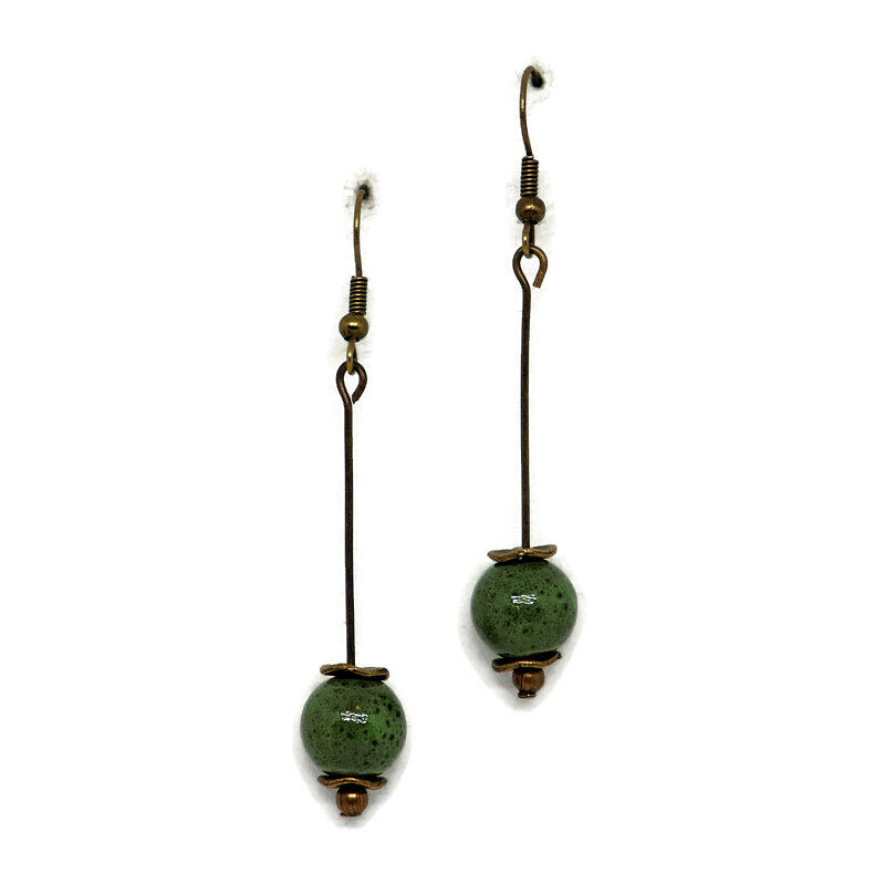 Kerámia fülbevaló, pálcás: antik zölddel