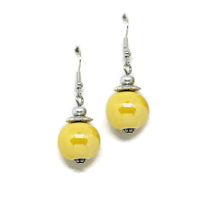 Sárga gömb kerámia fülbevaló