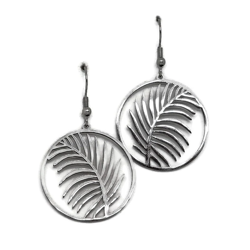 Acél fülbevaló - kerek levél
