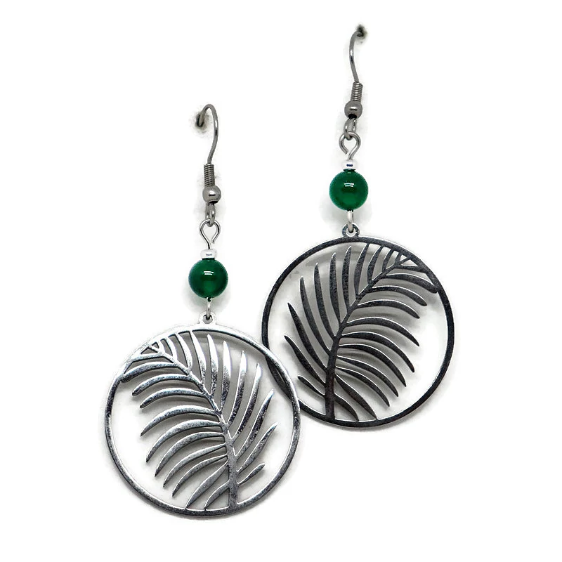 Ásvány, acél fülbevaló - kerek levél