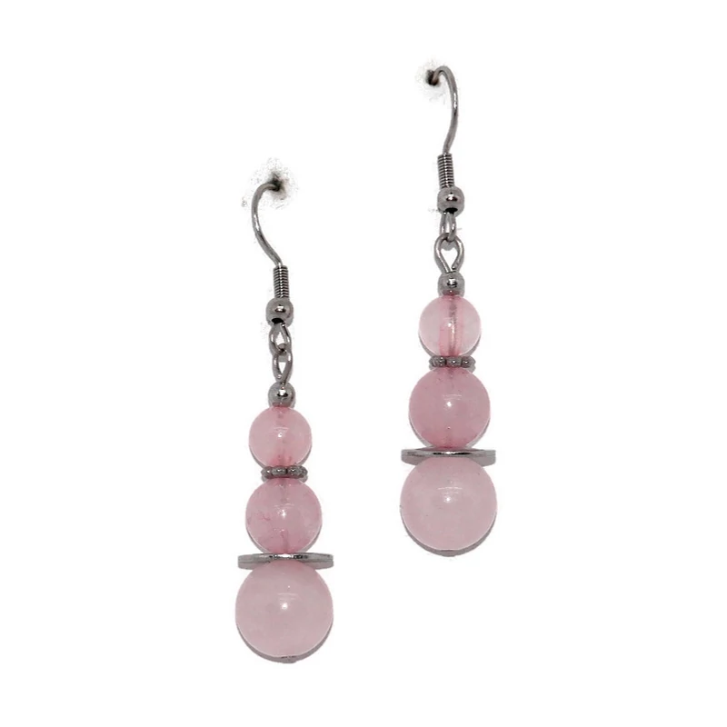 Rózsakvarc ásvány fülbevaló, acél alkatrészekkel