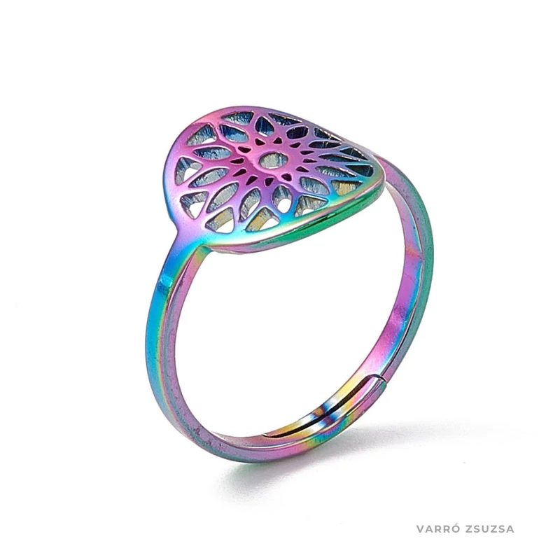 Szivárvány acél gyűrű - Mandala