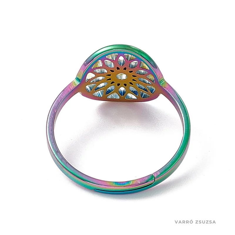 Szivárvány acél gyűrű - Mandala