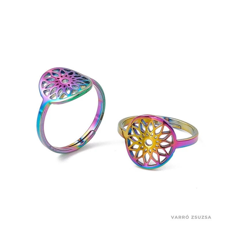 Szivárvány acél gyűrű - Mandala