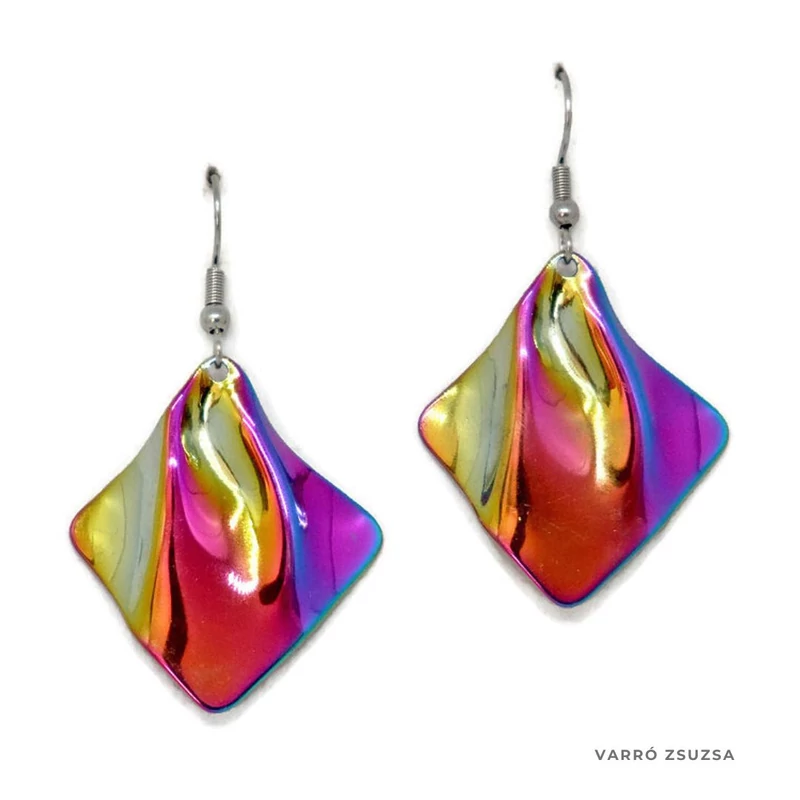Szivárvány acél fülbevaló – Rombusz