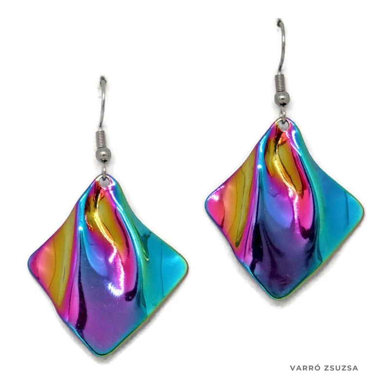 Szivárvány acél fülbevaló – Rombusz