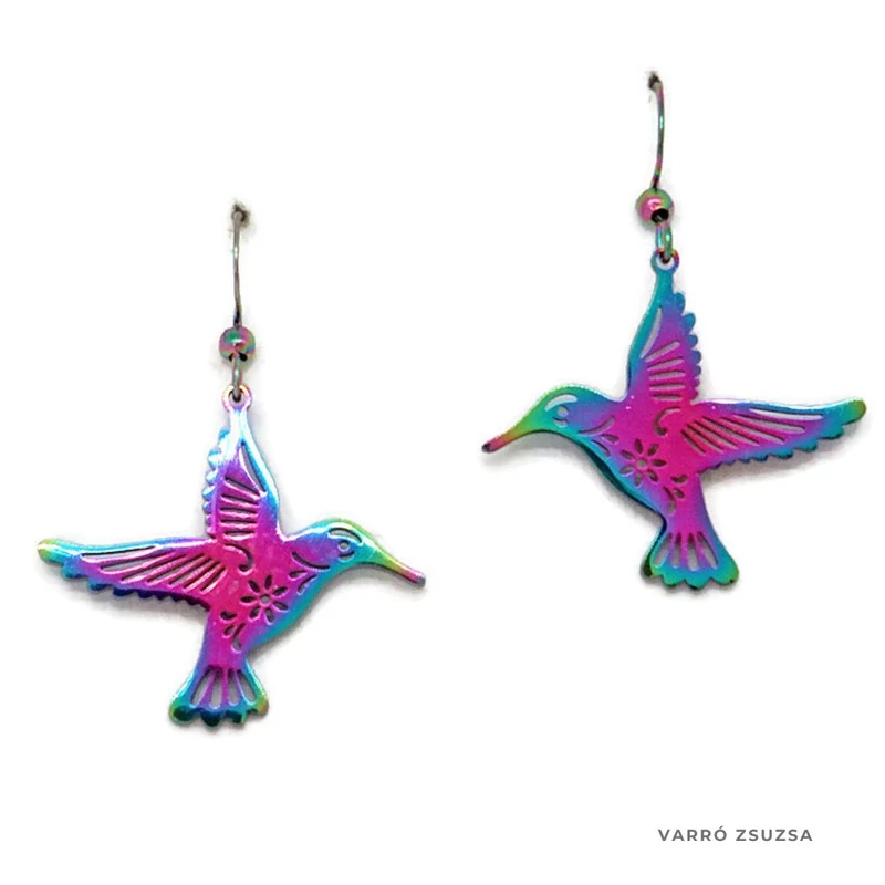 Szivárvány acél fülbevaló – Madár