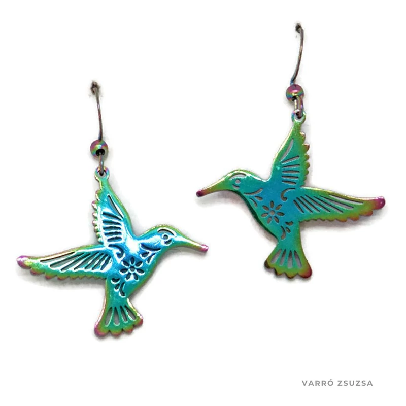 Szivárvány acél fülbevaló – Madár