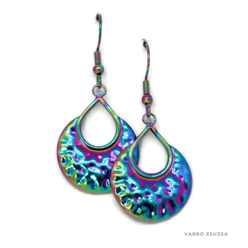 Szivárvány acél fülbevaló - Csepp