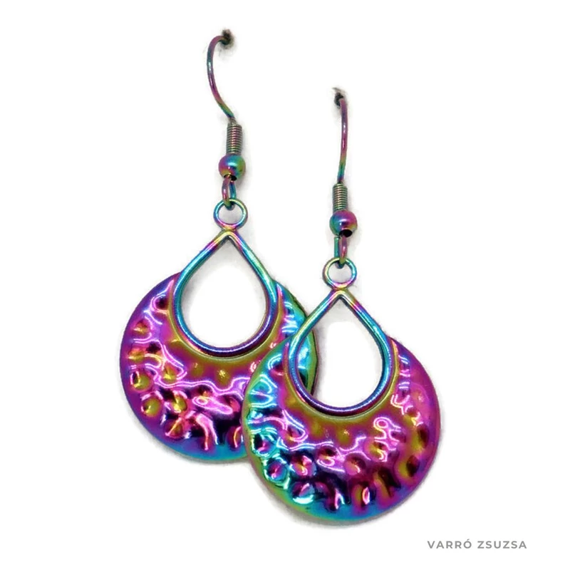 Szivárvány acél fülbevaló - Csepp
