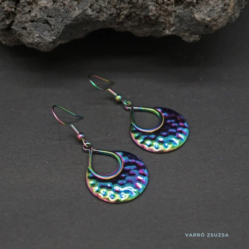 Szivárvány acél fülbevaló - Csepp