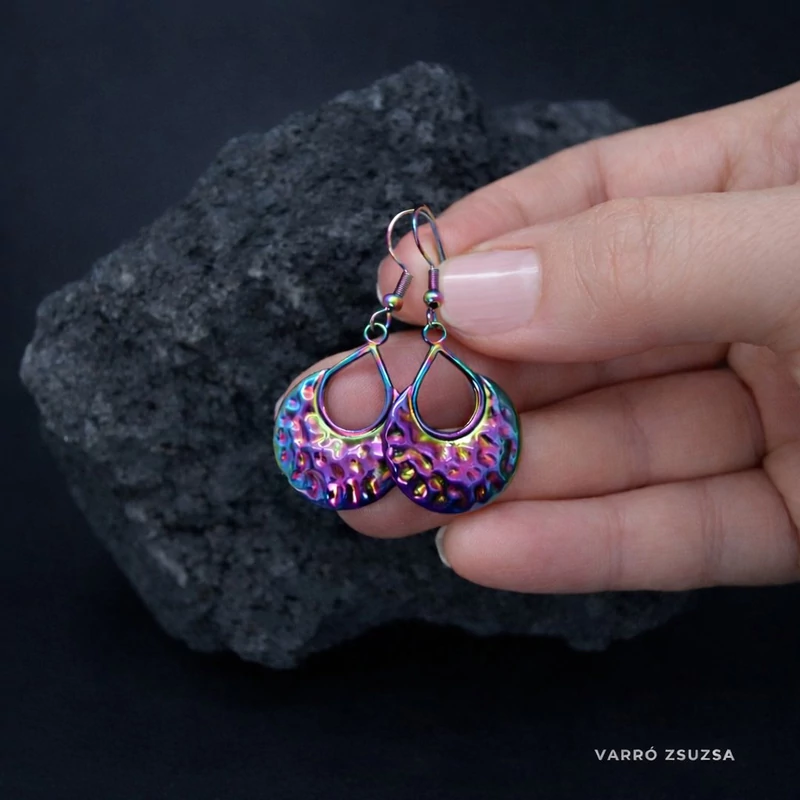 Szivárvány acél fülbevaló - Csepp