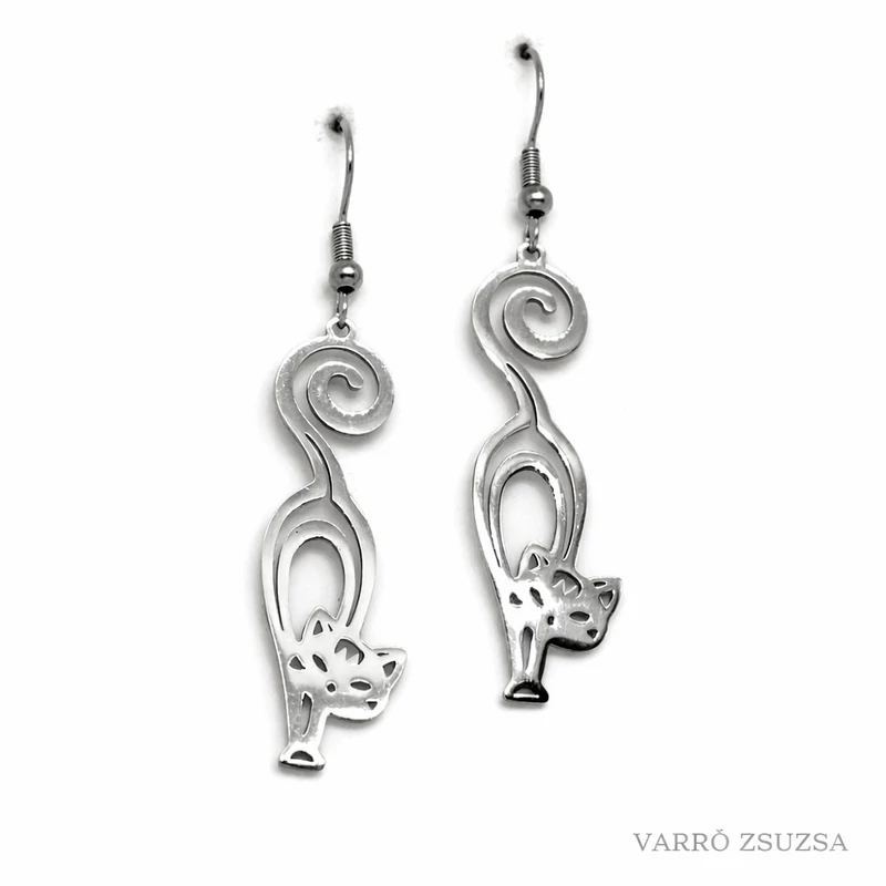 Acél cicás fülbevaló