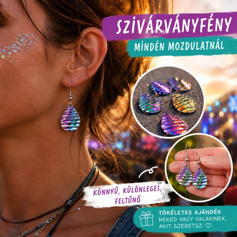 Szivárvány acél fülbevaló – Csepp forma