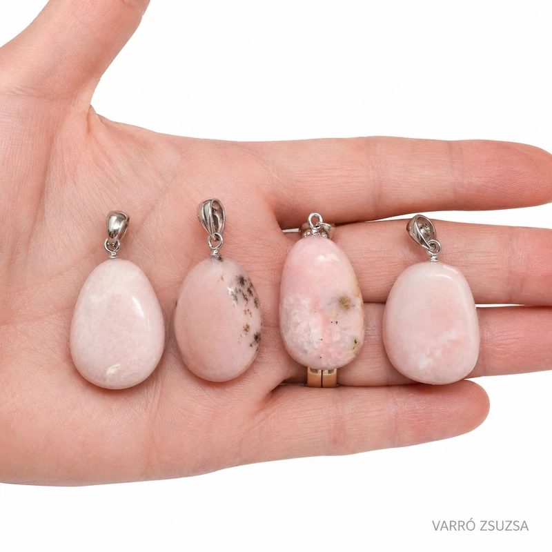 Ásvány nyaklánc fekete zsinórral – Pink opál