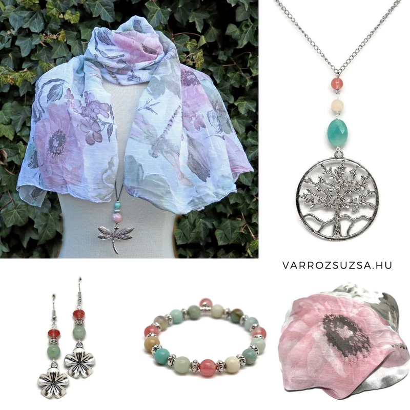 Éljen a romantika acélszálas karkötő: cherry kvarc-amazonit