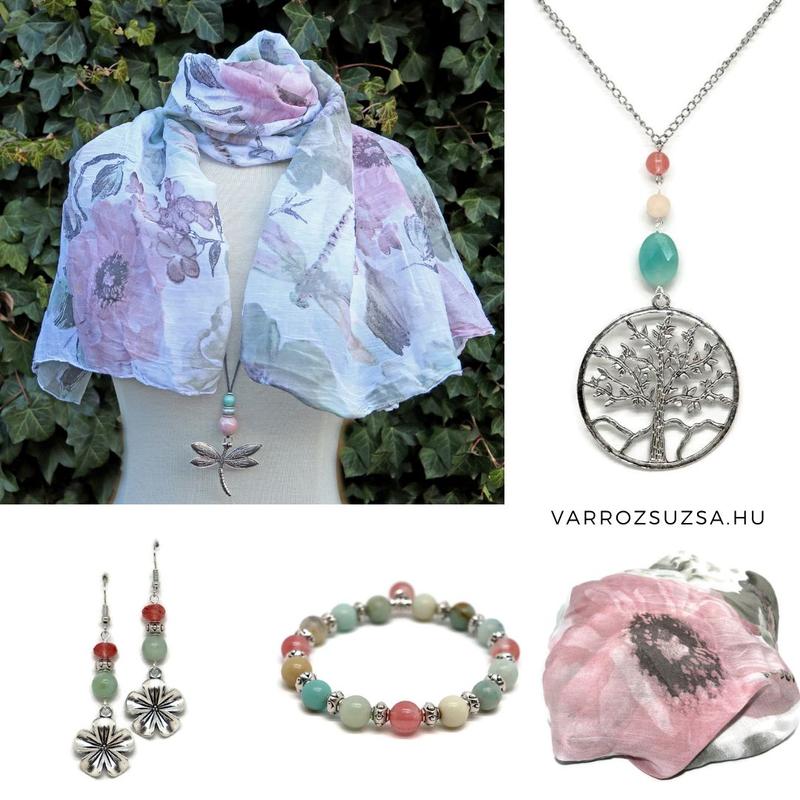 Éljen a romantika, ásvány hosszú nyaklánc: cherry kvarc-amazonit